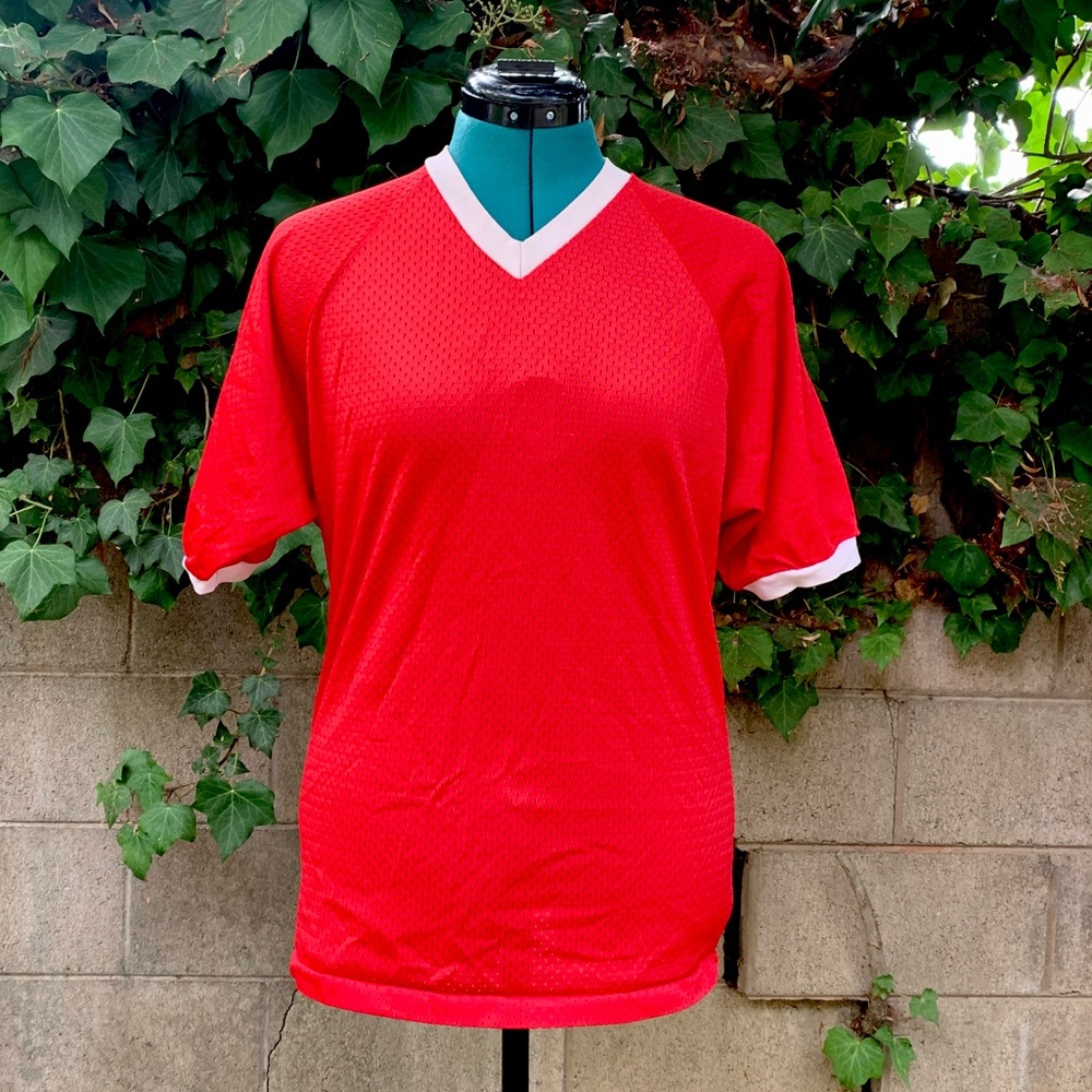 Vintage Men’s Football Jersey M Red 80s Athletic Mesh Shirt Halloween